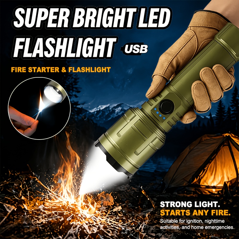 Outdoor Power For Camping - ไฟฉาย ไฟแช็ก และพาวเวอร์แบงค์ในตัว ชาร์จซ้ำได้ ปรับซูมได้ แสงสว่างพิเศษ