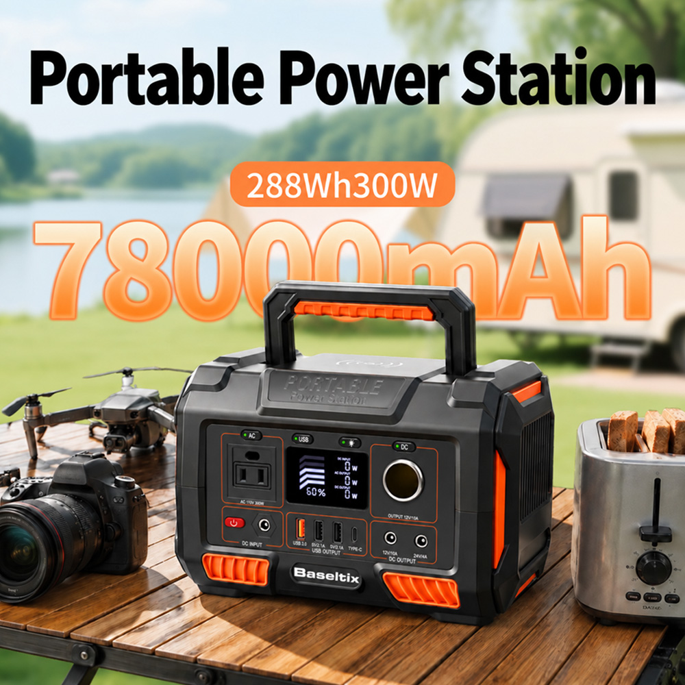 Outdoor Power Usa - สถานีพลังงานแบบพกพา 78000mAh 300W, เครื่องกำเนิดไฟฟ้าพลังงานแสงอาทิตย์ 228Wh พร้อมแบตเตอรี่สำรอง