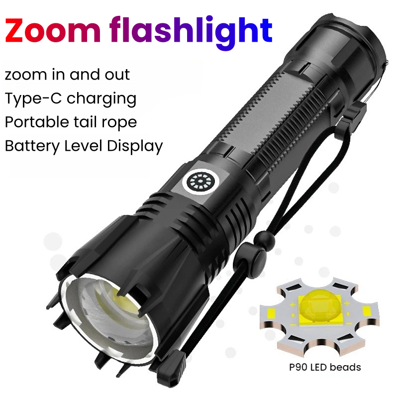 ไฟฉาย LED P90 กำลังสูง TYPE-C  - Outdoor Power For Camping บทวิจารณ์และราคา